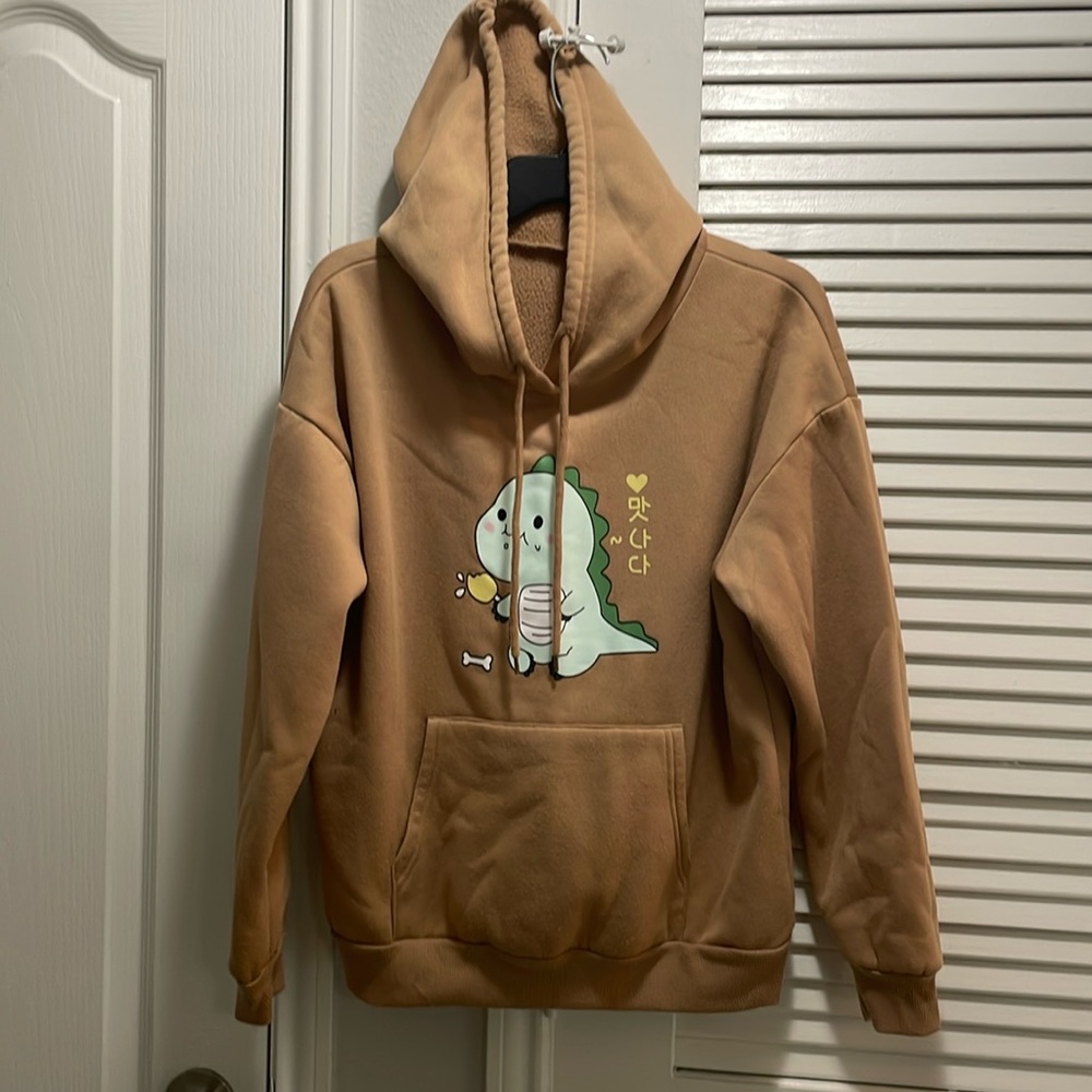 Large, brown, hooded pullover sweater